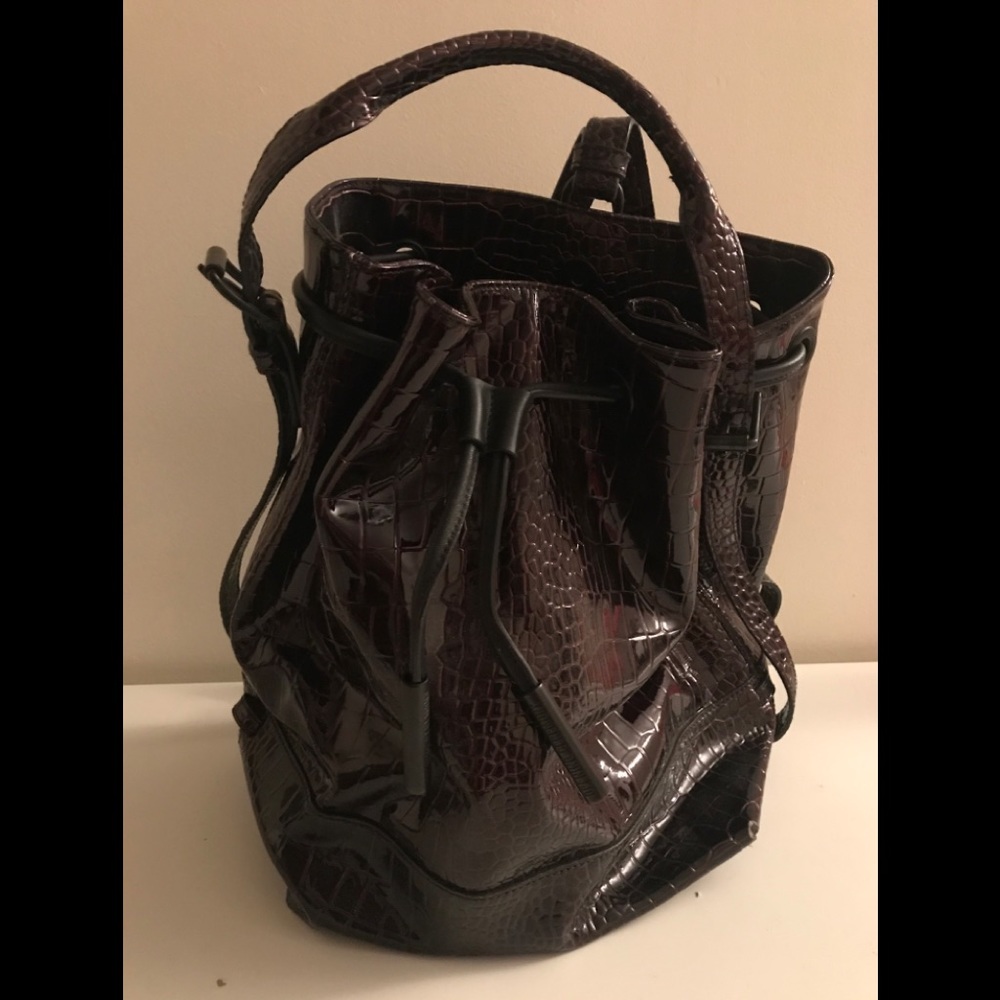 Opening Ceremony Dark Brown Croc-Embossed Backpack